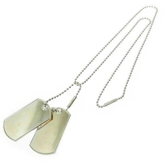 GUCCI dog tags ball chain Pendant Necklace 24" Silver 925 Auth w/Box #13830 - Picture 1 of 8